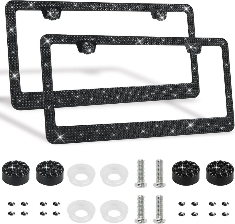 RtPcor 2 Pack Bling License Plate Frames Premium Sparkly License Plate Frame for Women Durable Black Bling Car Accessories - Image 1